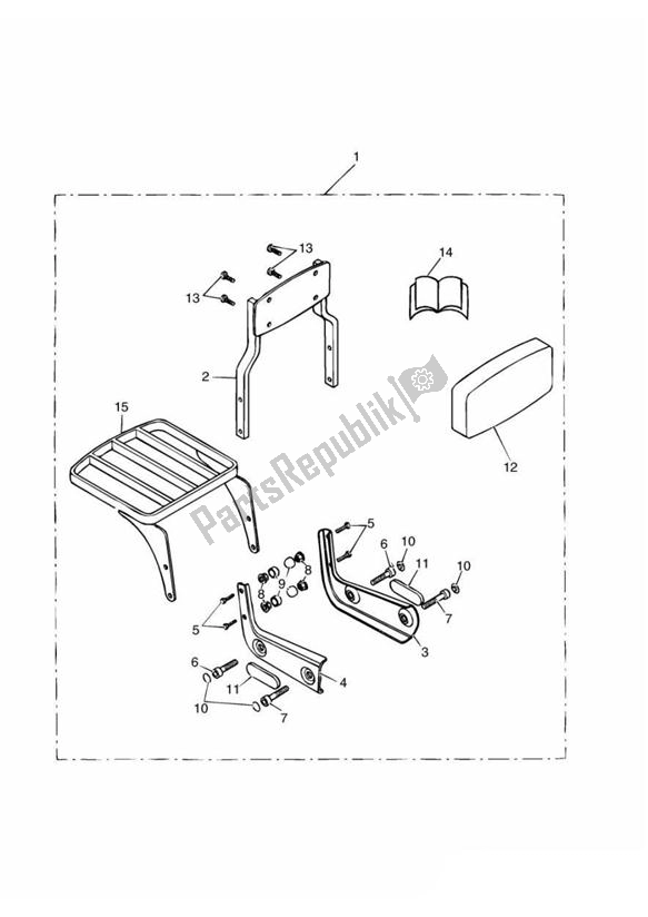 Tutte le parti per il Passenger Backrest Standard + Luggage Rack Kit del Triumph America Carburettor 790 2002 - 2007